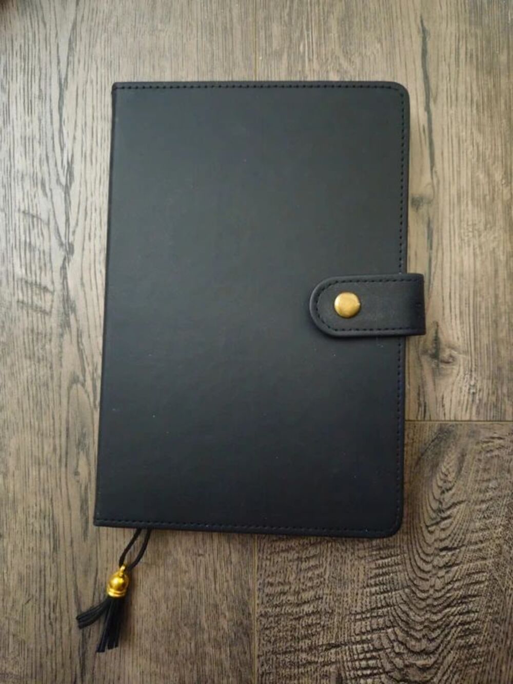 Black Faux Leather Journal Lined Notebook Snap Closure Tassel Bookmark